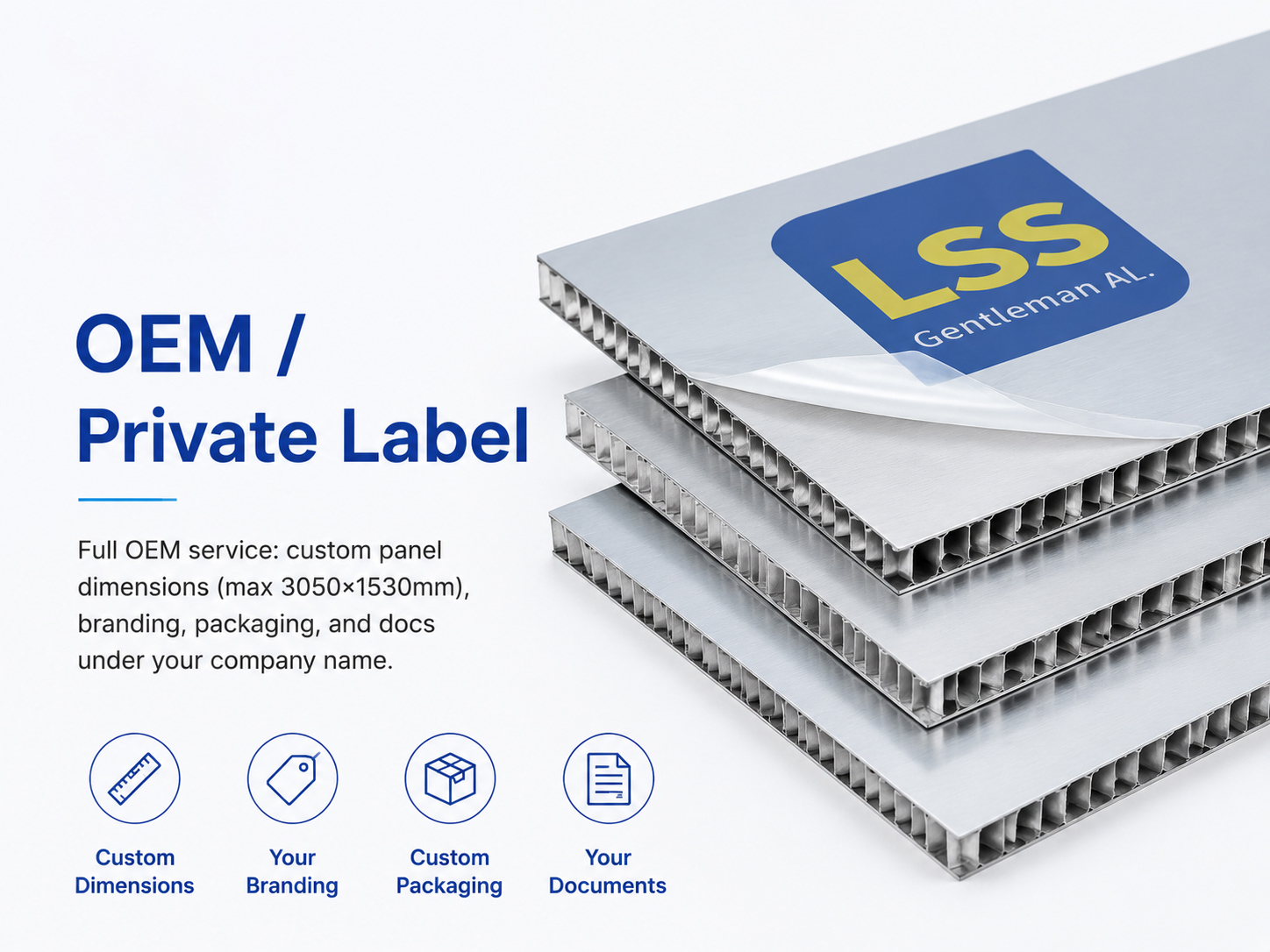 OEM private label manufacturing for HPL panels and aluminum honeycomb boards with custom branding and packaging services